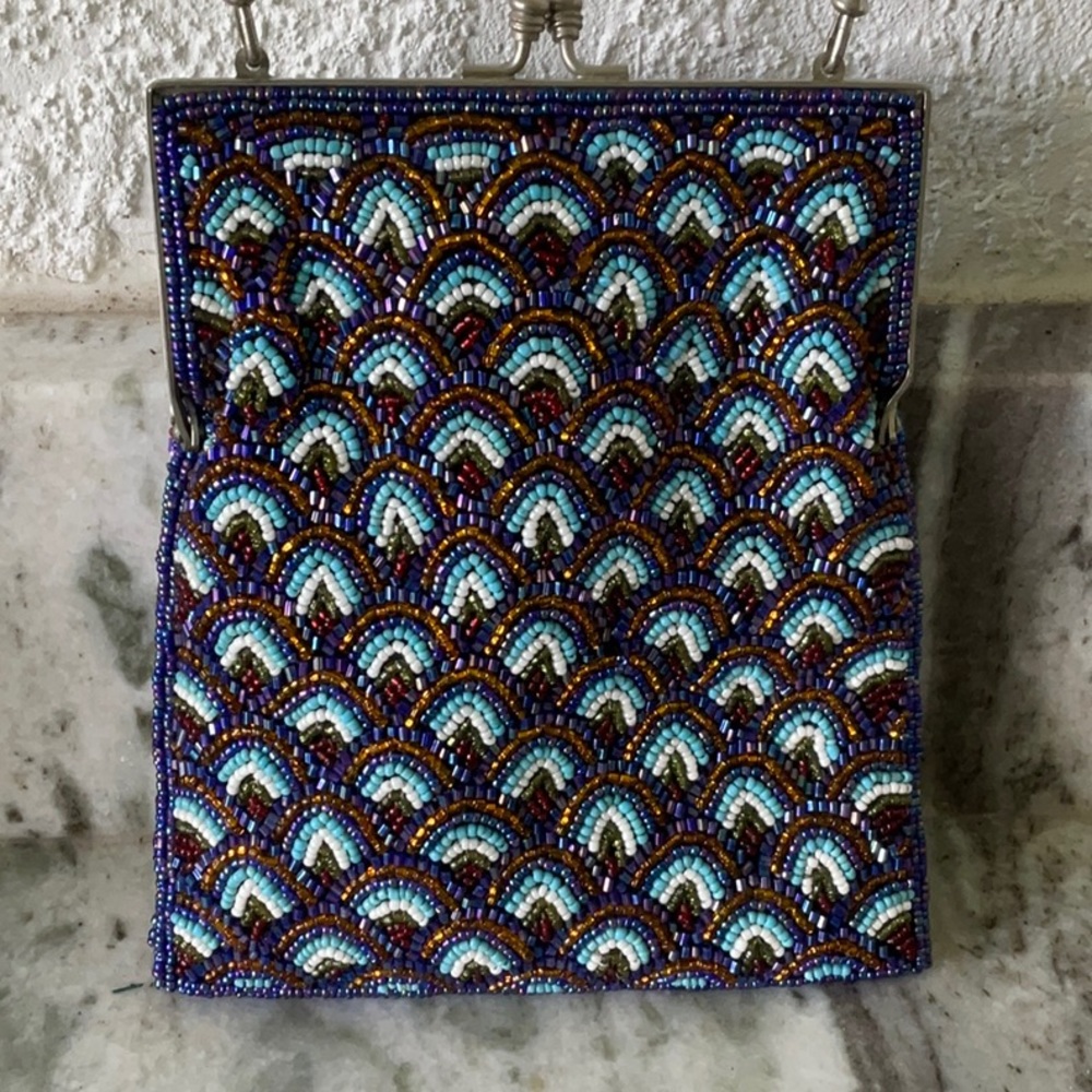 Vintage Beaded Inge Christopher peacock feather motif bag